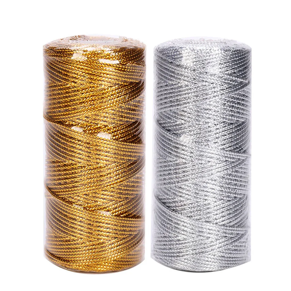 100M Gold Silver Macrame Cord Rope String Twine Ribbon Bows Crafts DIY Gift Wrap Sewing  Twisted Thread Home Textile Decor 1.5mm