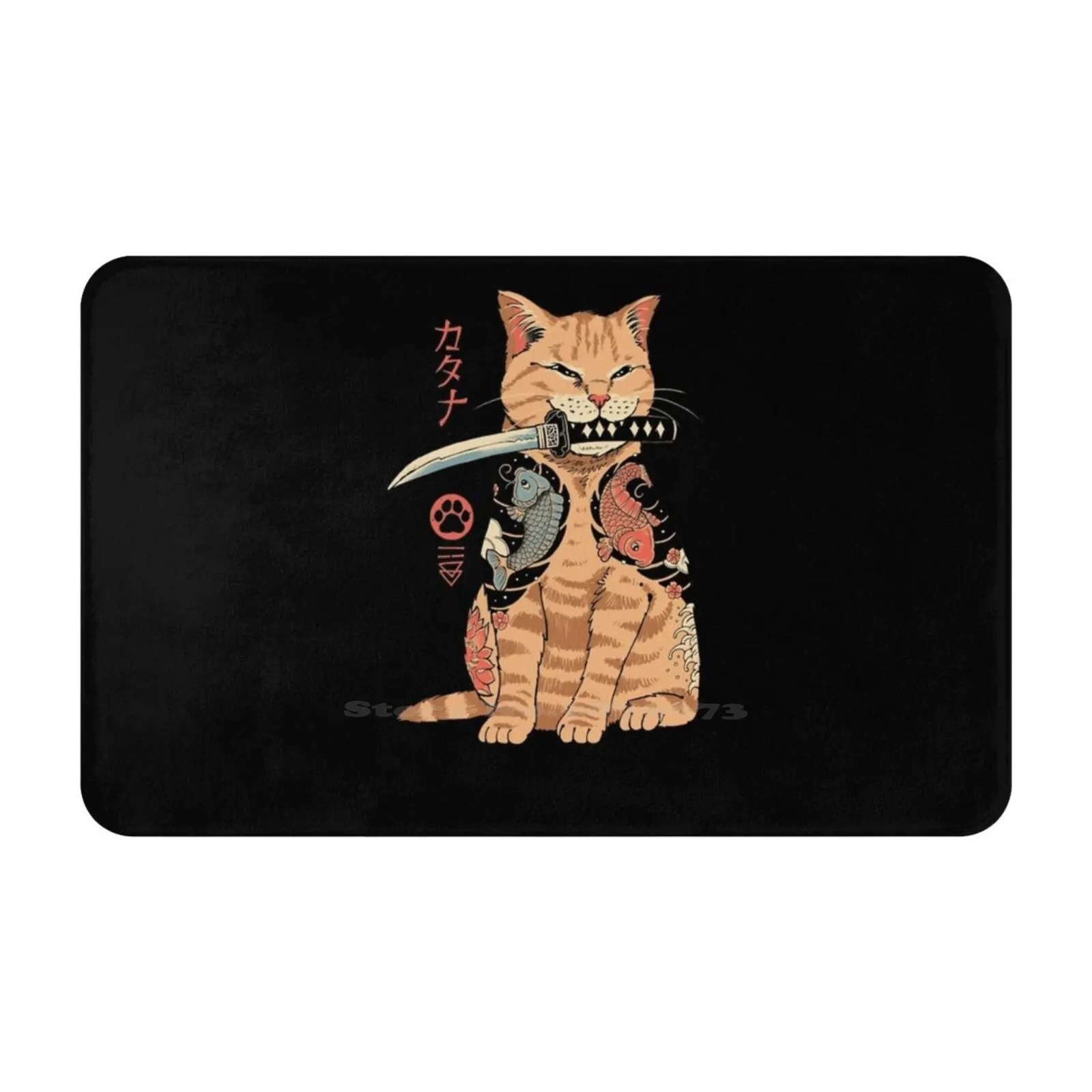 Catana Redefined Soft Cushion Car Home Carpet Door Mat Catana Katana Cats Vincenttrinidadadart Neko Anime Japaneseart Ukiyo E