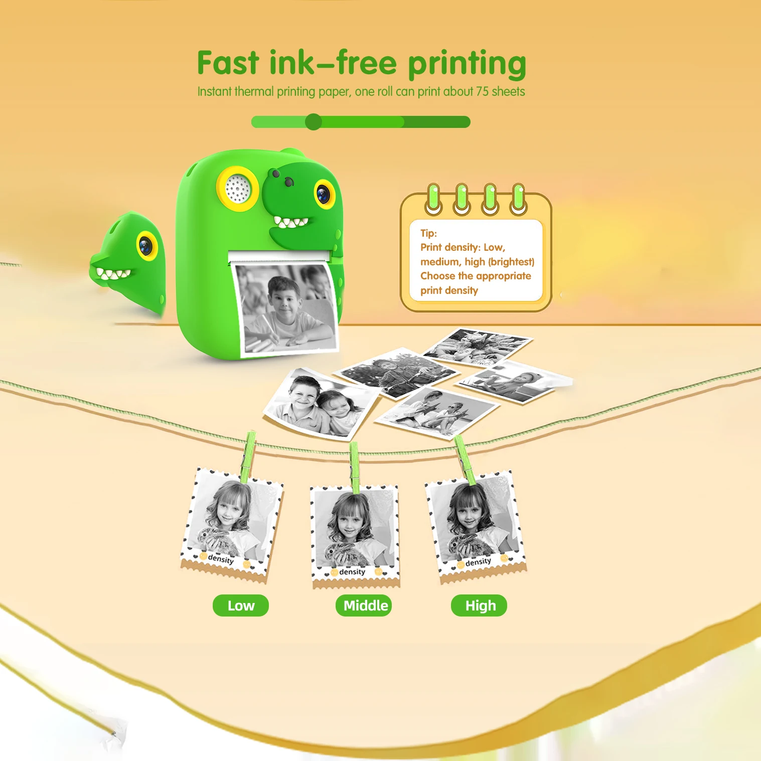 New Arrival P3 Dinosaur Silicone Protective Cover 1080P Digital Selfie Camera 2.4-inch screen Instant Print Kids Camera