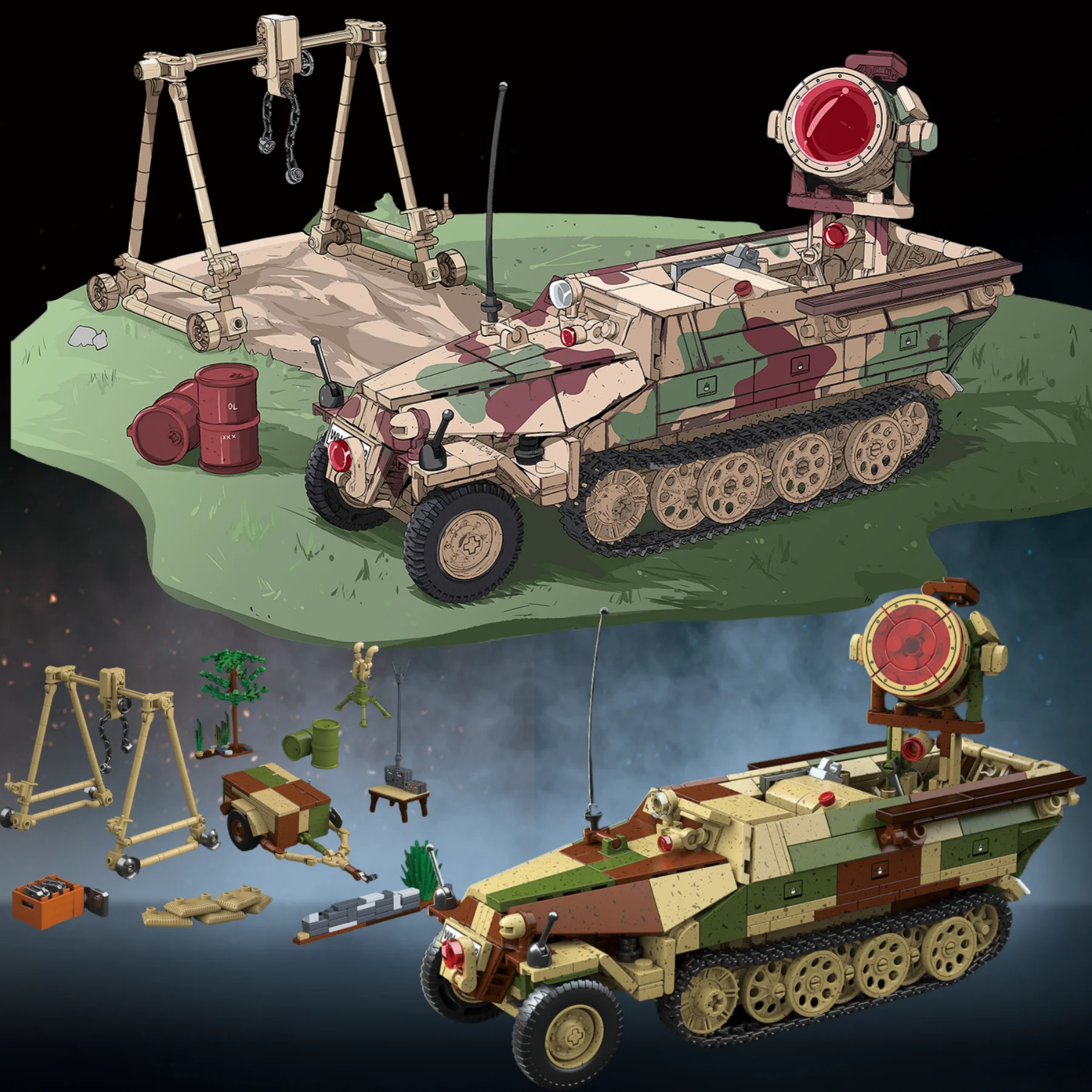 

Ww2 Military Tank German Army Sd.Kfz.251 Half-track Armored Vehicle World War II Hobbyist Building Blocks Brick Collection Model
