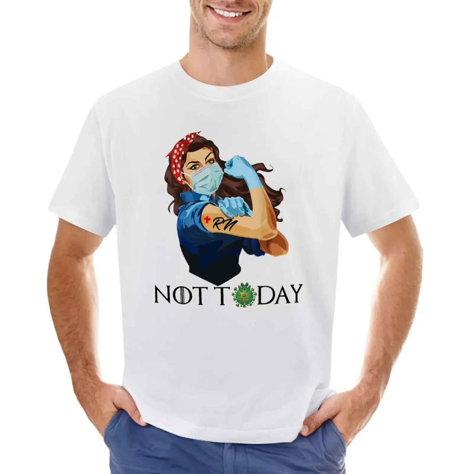 Rosie The Riveter RN Nurse Not Today T-Shirt plain summer tops vintage oversized oversized t shirts for men