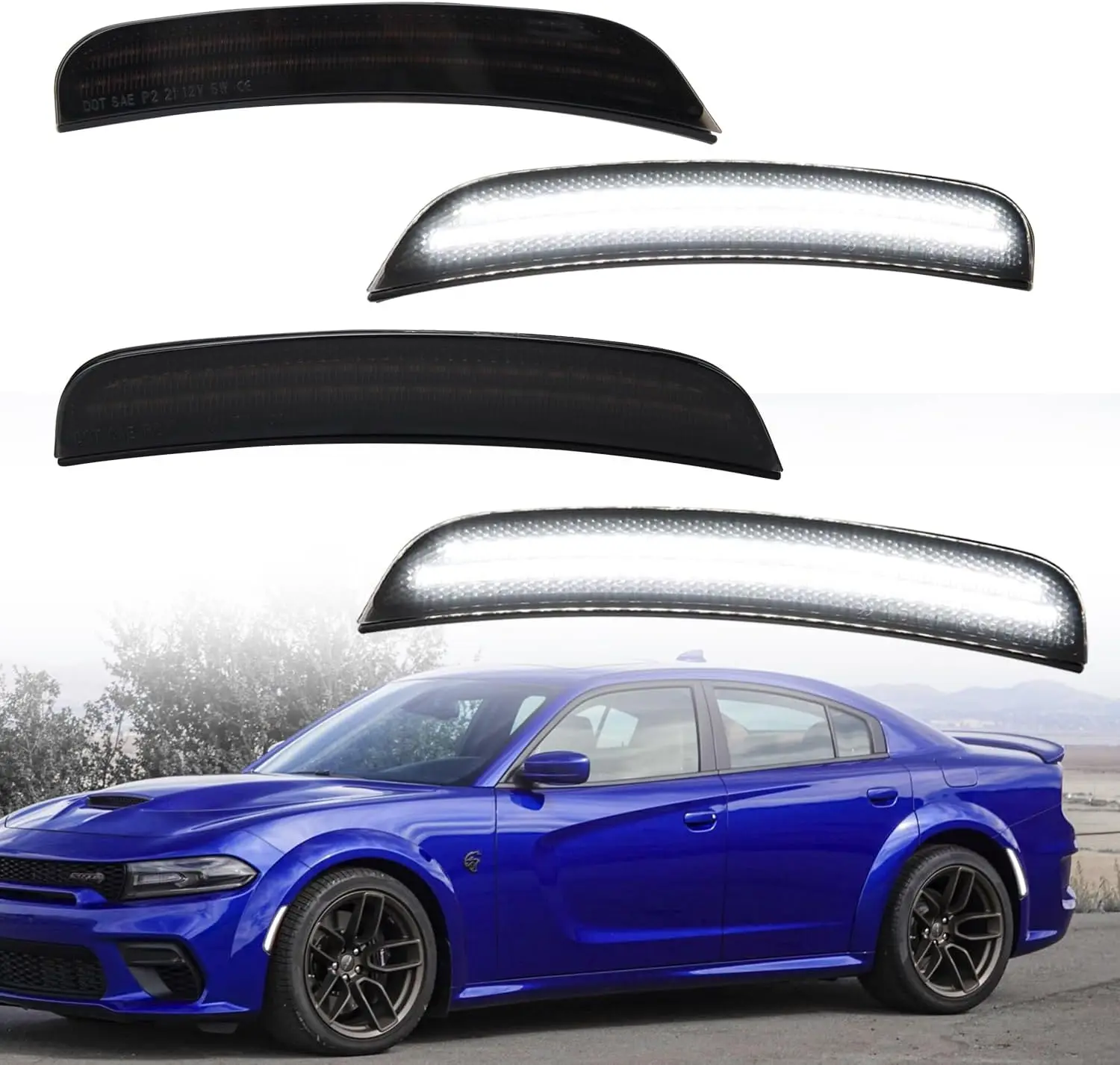 For Dodge Charger 2015-2023 4PCS White LED Side Marker Light Front Rear Bumper Turn Signal & Driving Lamp Auto Accessories