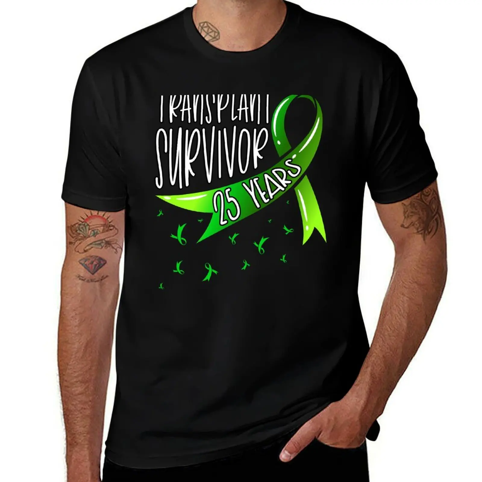 25 Year Organ Transplant Survivor Green Ribbon T-Shirt Casual Trendy Streetwear Tee Shirt T-Shirt