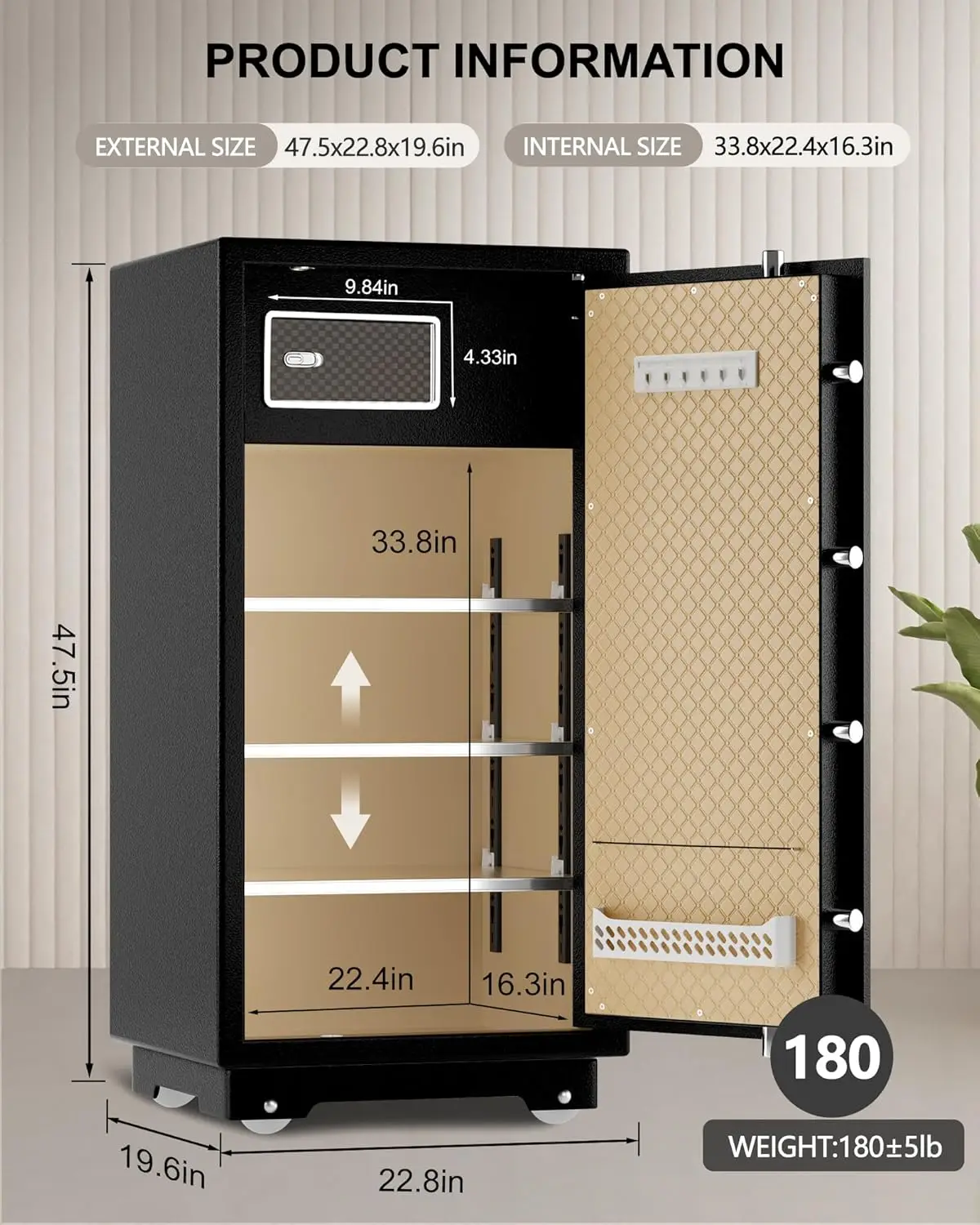 11.5 Cubic Feet Extra Large Heavy Duty Safe Box, Digital safe with 3 Removable Shelf for Home Hotel Office,180lbs