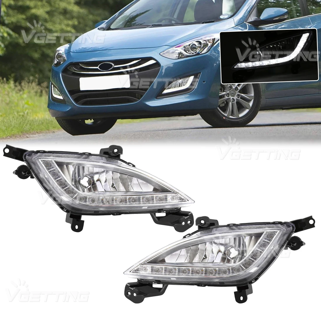 

LED DRL For Hyundai Elantra GT I30 2012 2013 2014 2015 2016 Car Front Bumper Fog Lamp Accessories 12V Daytime Running Lights