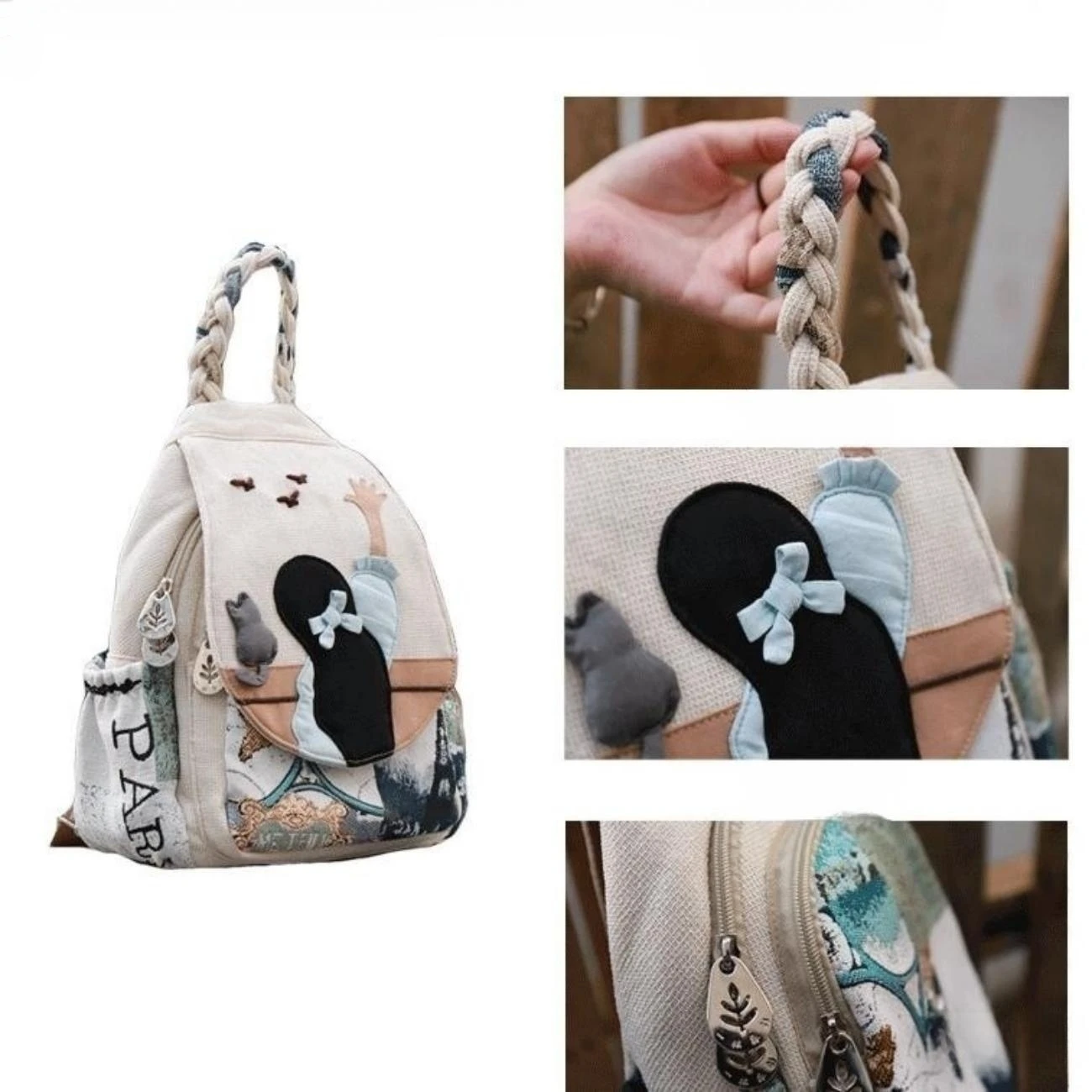 Cute cartoon girl backpack, lightweight and versatile canvas bag for women