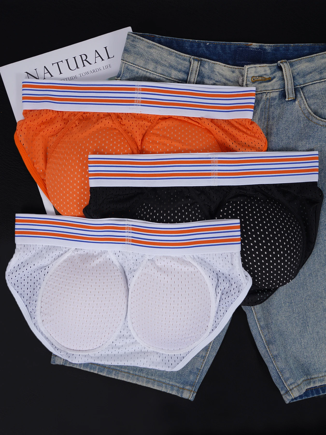 Men's Mesh Breathable Briefs U Convex Pouch Hip Pad Design Body Shaping Underwear
