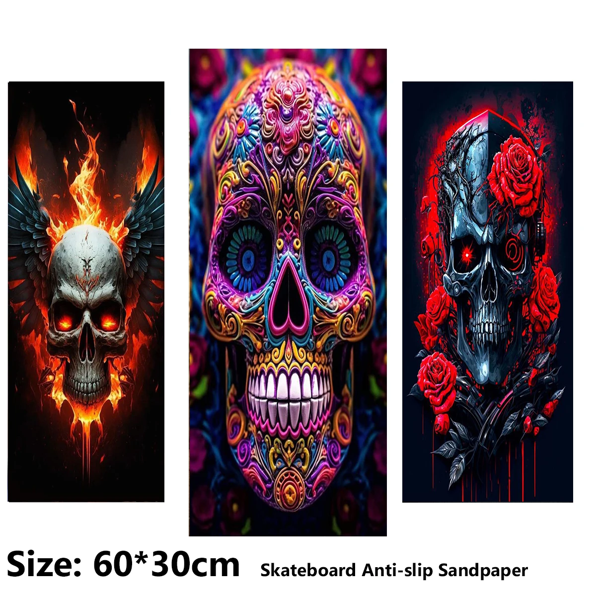 

Colorful Rose Skull Pattern Electric Scooter Anti-slip Sticker Sandpaper Skateboard Grip Tape Sheet 60*30cm