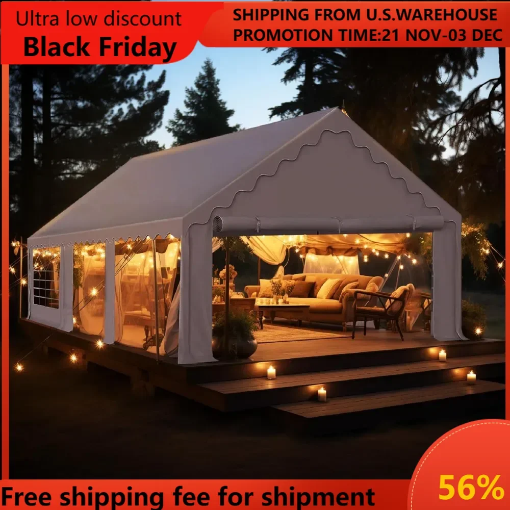 20'x16' Outdoor Heavy Duty Party Tent Large Commercial Canopy Wedding Event Shelter with Removable Sidewalls & 3 Stora