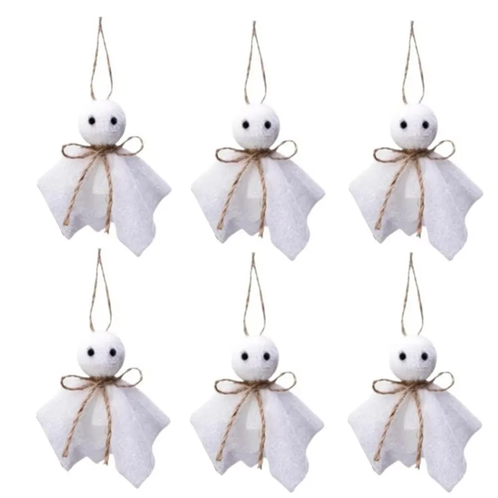 

6Pcs creative Halloween Hanging Ornaments White Ghosts DIY Halloween Cloth Ghosts 3 Inch Handmade Hanging Ghost Pendant
