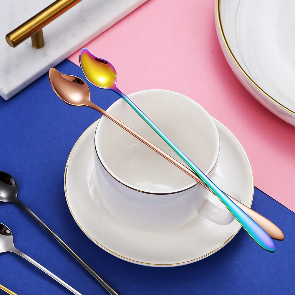 

5Pcs Coffee Spoons Stainless Steel Dessert Kitchen Mixing Tableware Spoon For Ice Cream Watermelon Beverages Fruits Long Use