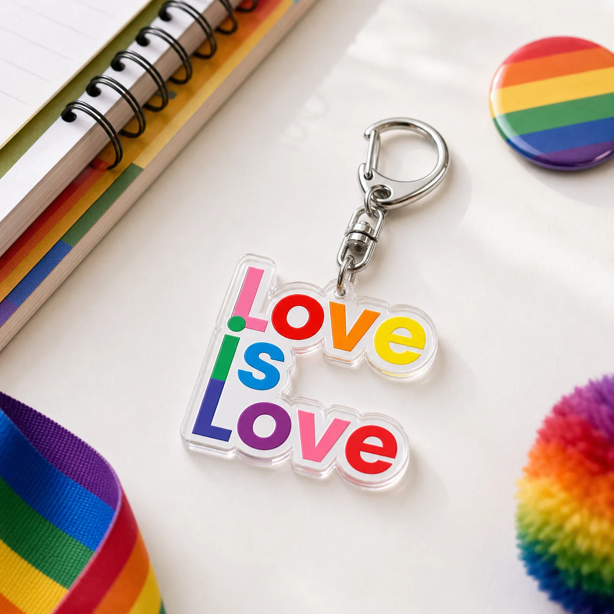 LGBTQ Pride Keychain for Accessories Bag Rainbow Love Is Love  Charm Keyrings Gifts for Gay Lesbian Bisexual Transgender Friends