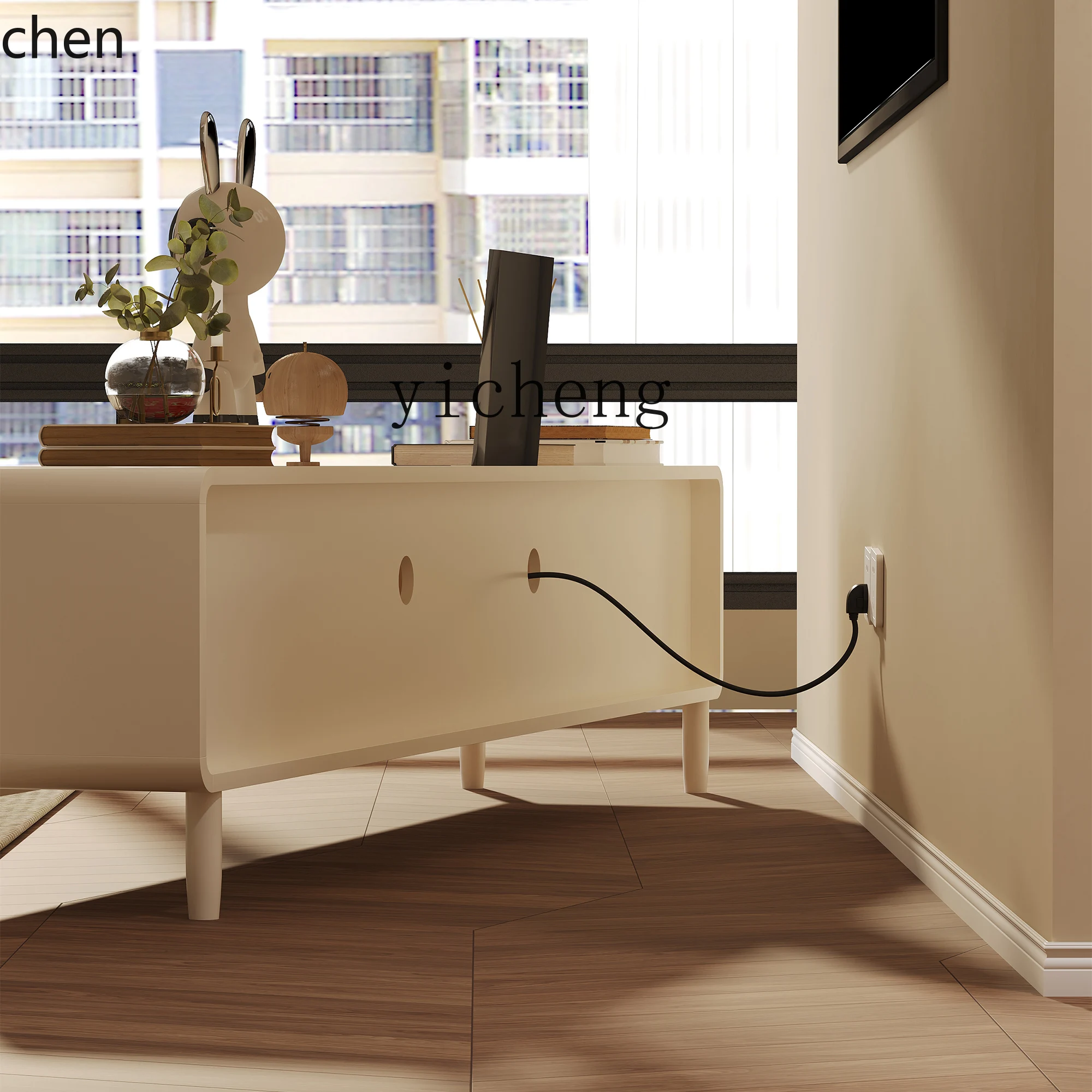 ZML TV Cabinet and Coffee Table Set New Model Small Apartment Home Living Room TV Solid Wood Storage