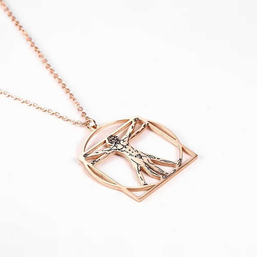 Gold Plated Titanium Steel Da Vinci Vitruvian Proportion Necklace Women Delicate Jewelry Gift