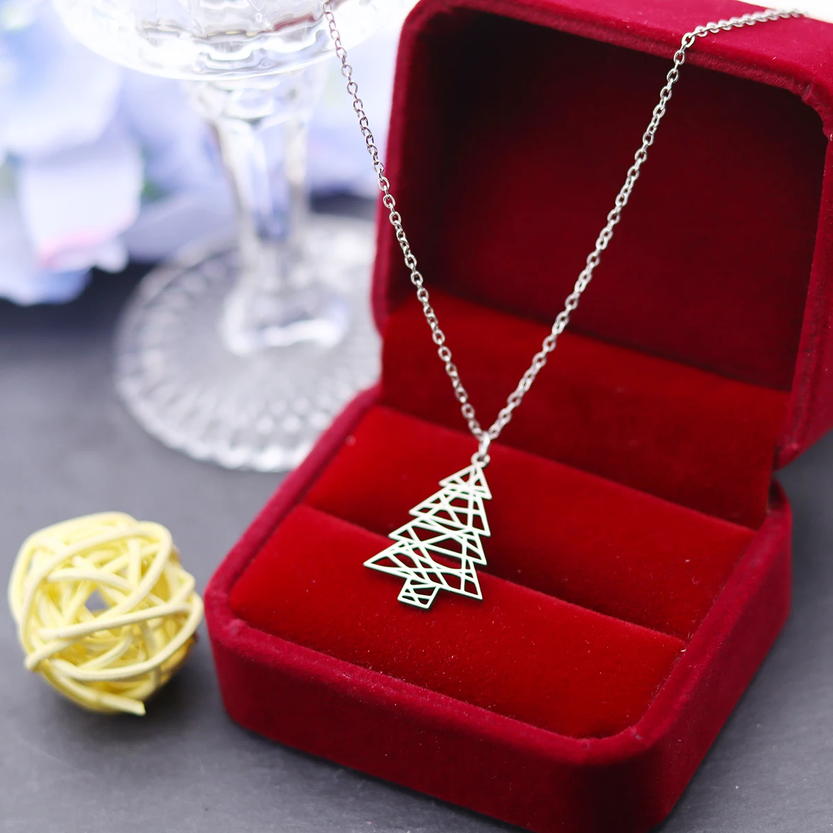 QIAMNI Christmas Necklaces for Women Girls X'mas Tree Pendant Stainless Steel Choker Neck Chain New Year Jewelry Birthday Gift