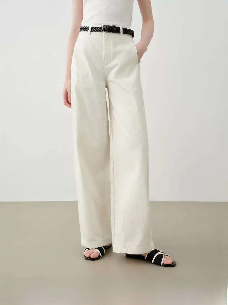

White Embroidered Crop Flared Jeans Women's Natural Waist Straight Leg Trousers Commute Style Cotton Blend mid Stretch