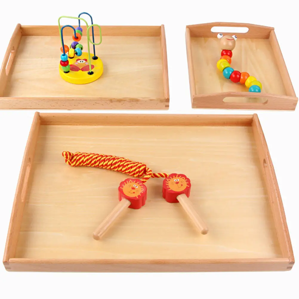 1Pcs Wood Serving Tray Sturdy Craft Organizer Tray with Oval Handles for Family Party Office Activity Storage
