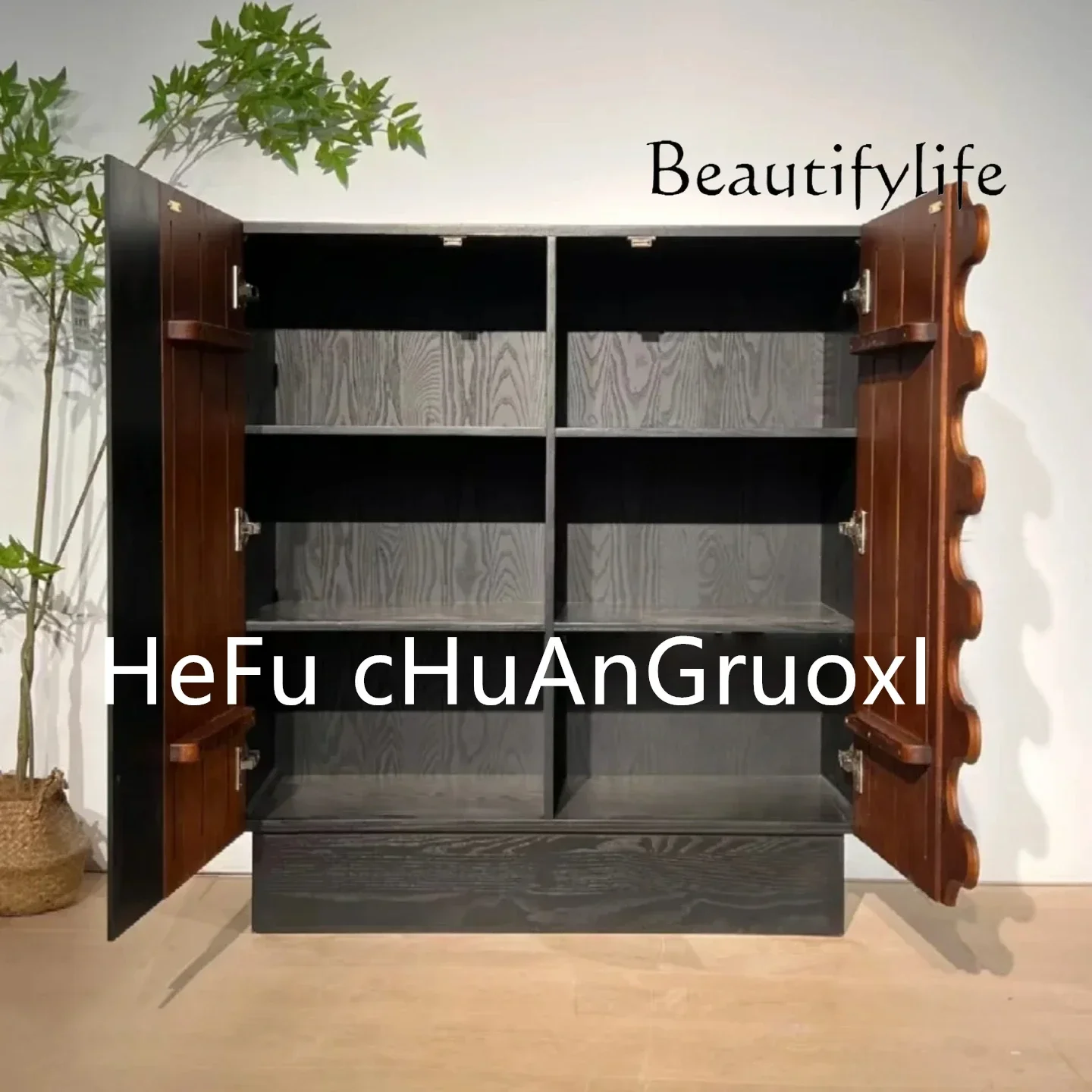 

zL SIMPLE Retro solid wood chest, living room against the wall storage locker, French medieval entrance cabinet