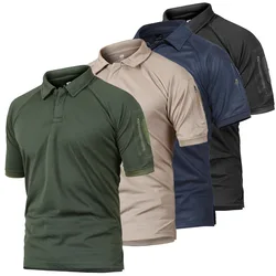 Summer Men's Tactical Camo Short Sleeve Tshirt Elastic Slim Fit Quick Drying T-shirt Outdoor Tactical Polo Shirt