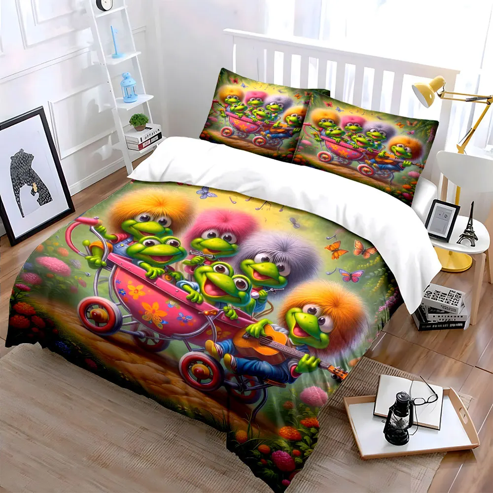 Cartoon frog cheerful band Printed Duvet Cover Set1 Duvet Cover+2 PillowcaseMulti Size Bedroom Bedding Decoration Luxury gifts