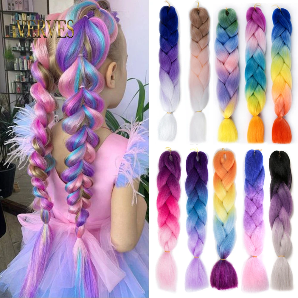 

VERVES Synthetic Ombre Braiding Hair 24 Inch Colorful Jumbo Braiding hair Braid Hair Extensions for Women Children Braid