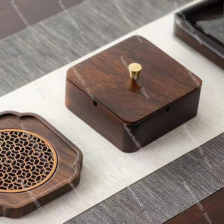 Walnut ashtray Home living room with cover Anti-fly ash Stainless steel liner Creative office quality ashtray