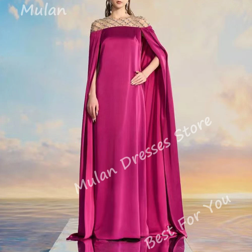 

Elegant Long Beads Evening Dresses for Women Satin O-Neck Floor-Length Sweep Train Special Events Prom Party Wedding Dress