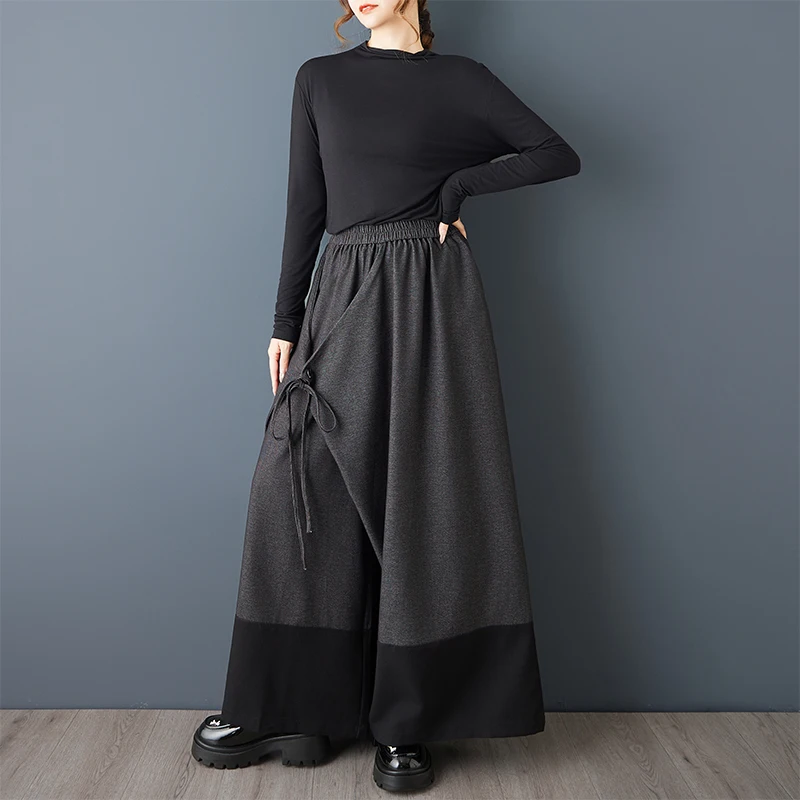 Pantaloni larghi a gamba larga Primavera Autunno Coreano Sle Nuovi pantaloni drappeggiati taglie forti Gonna per donna Taglio dritto l Vita