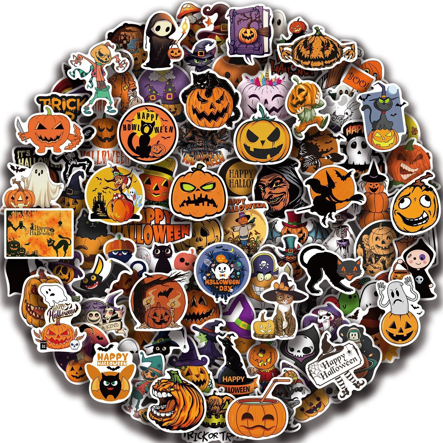 50/100pcs Halloween Pumpkin Ghost Witch Funny Stickers DIY Luggage Notebook Skateboarding Water Cup Label Decoration Sticker