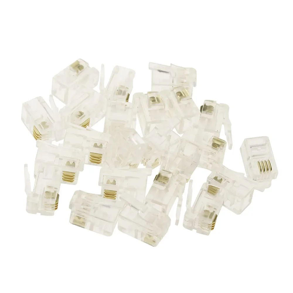 100PCS  Crystal Heads 6P6C 4P4C RJ12 RJ11 Crystal Modular Plug Network Connectors Suitable for Solid Telephone Line Connectors