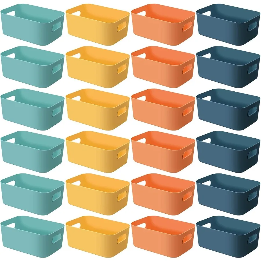 

etery 24 Pcs Plastic Stora ins 10 x 7 x 4 Multiple Color Containers Pantry askets wit andles Orgazing ins for Kitcen atroom Org