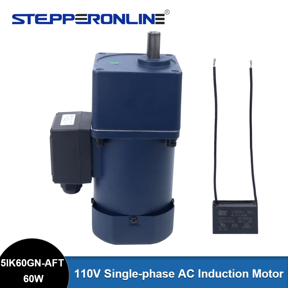 

STEPPERONLINE 60W AC Induction Motor 110VAC 60Hz Flange 90mm Spur Gearbox Single-phase Induction Motor Shaft 12mm for Industry