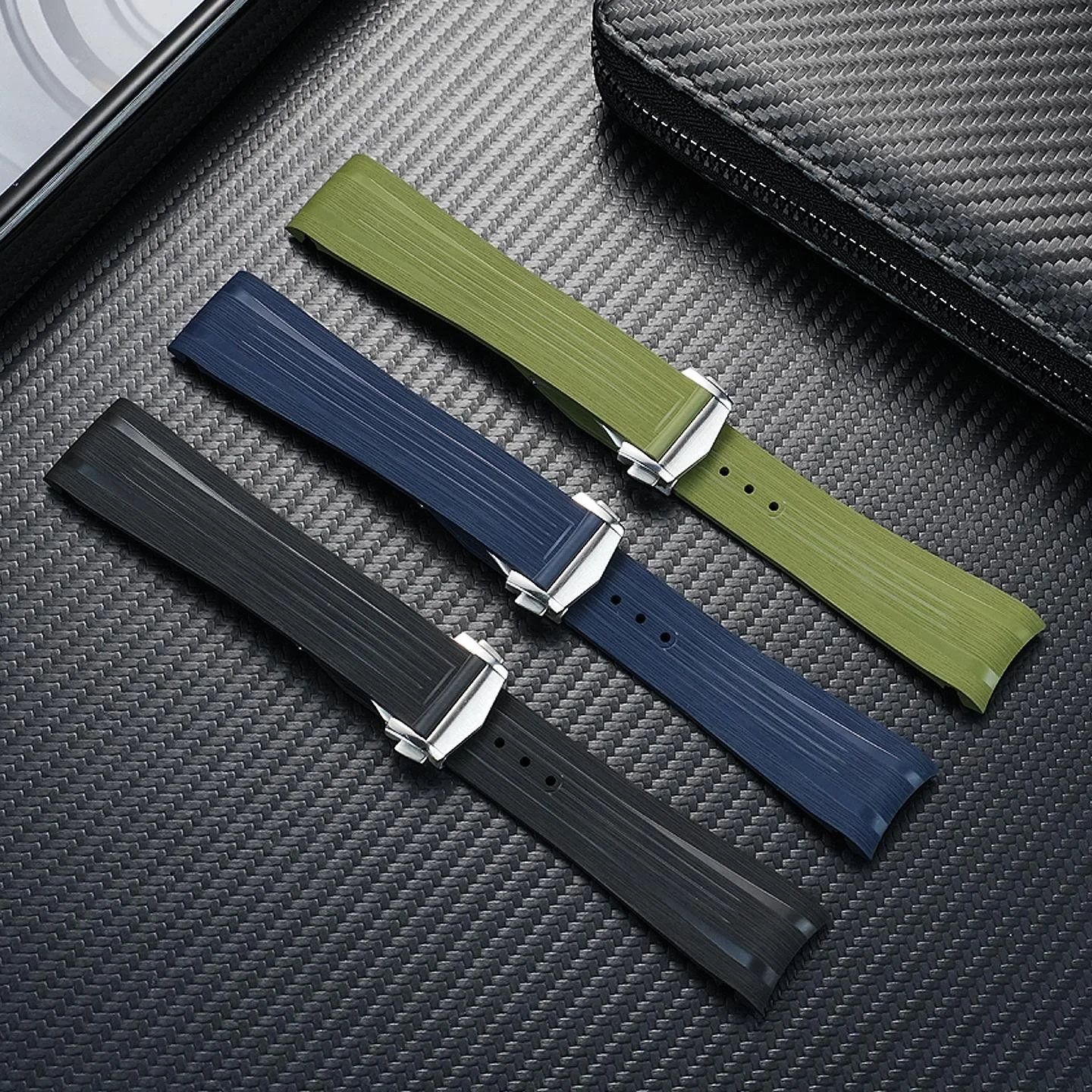 For Longines HydroConquest GMT Watch Band FKM Rubber Strap Replacement for L3.890.4 L3.790.4 L3.830 view 2