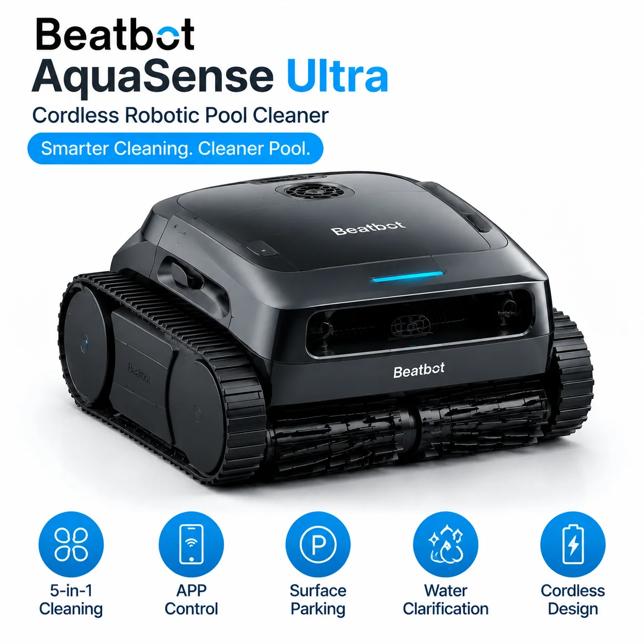 Beatbot AquaSense Ultra Cordless Automatic Pool Vacuum Robot, Smart APP Control, Wall Climbing, Surface Skimming