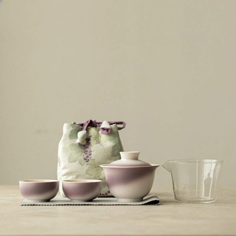 

Ceramic Travel Tea Set 1 Pot 2 Cups Portable Kung Fu Tea Ware with Storage Bag for Outdoor