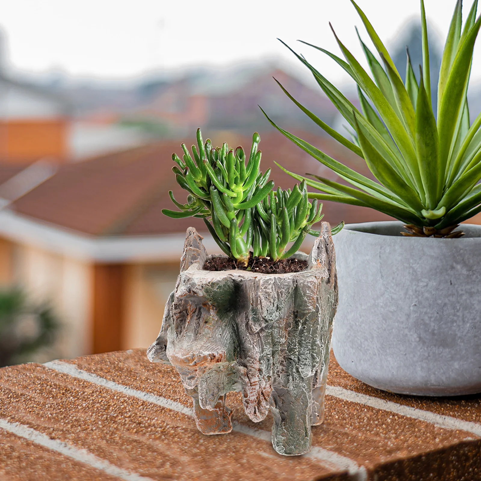 

Resin Flower Pot Vintage Planter Nursery Pots Indoor Succulents Balcony Craft Bamboo Style Suitable Rooms Decor Plant Container