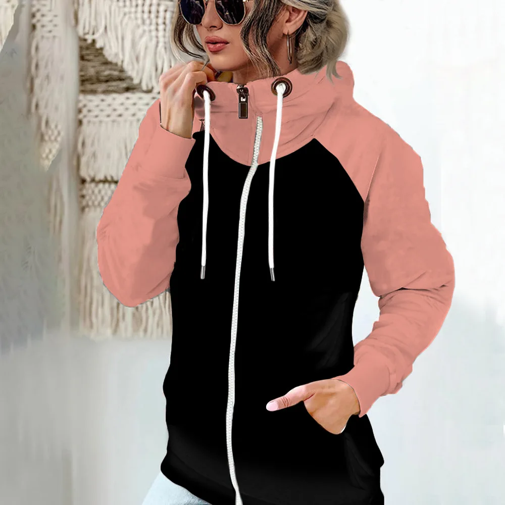 Women Sweatshirt 2024 Autumn Winter Pockets Drawstring Hoodie Zipper Fleece Lady Warm High Neck Casual Soft Female Loose Clothes