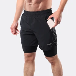 Lixada Men 2 in 1 Running Shorts Quick Drying Breathable Active Training Exercise Jogging Marathon Cycle Shorts