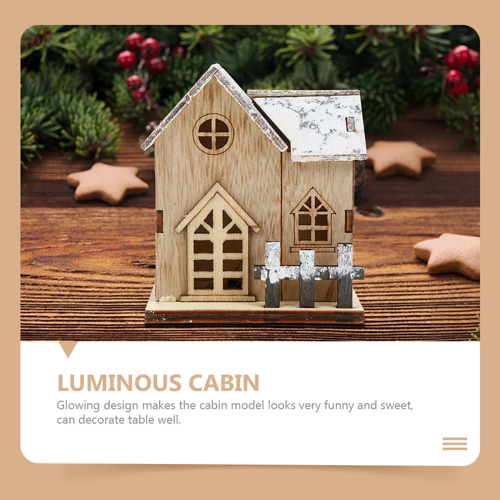 

2pcs LED Glowing Wooden House Christmas Decorations Luminous Cabin Model Beige Party DIY Accessories