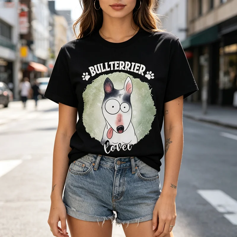Vintage Bullterrier Lover Tee Cute Bullterrier Dog Face Print Men Women Cotton Short Sleeve Trendy Streetwear For Dog Owners
