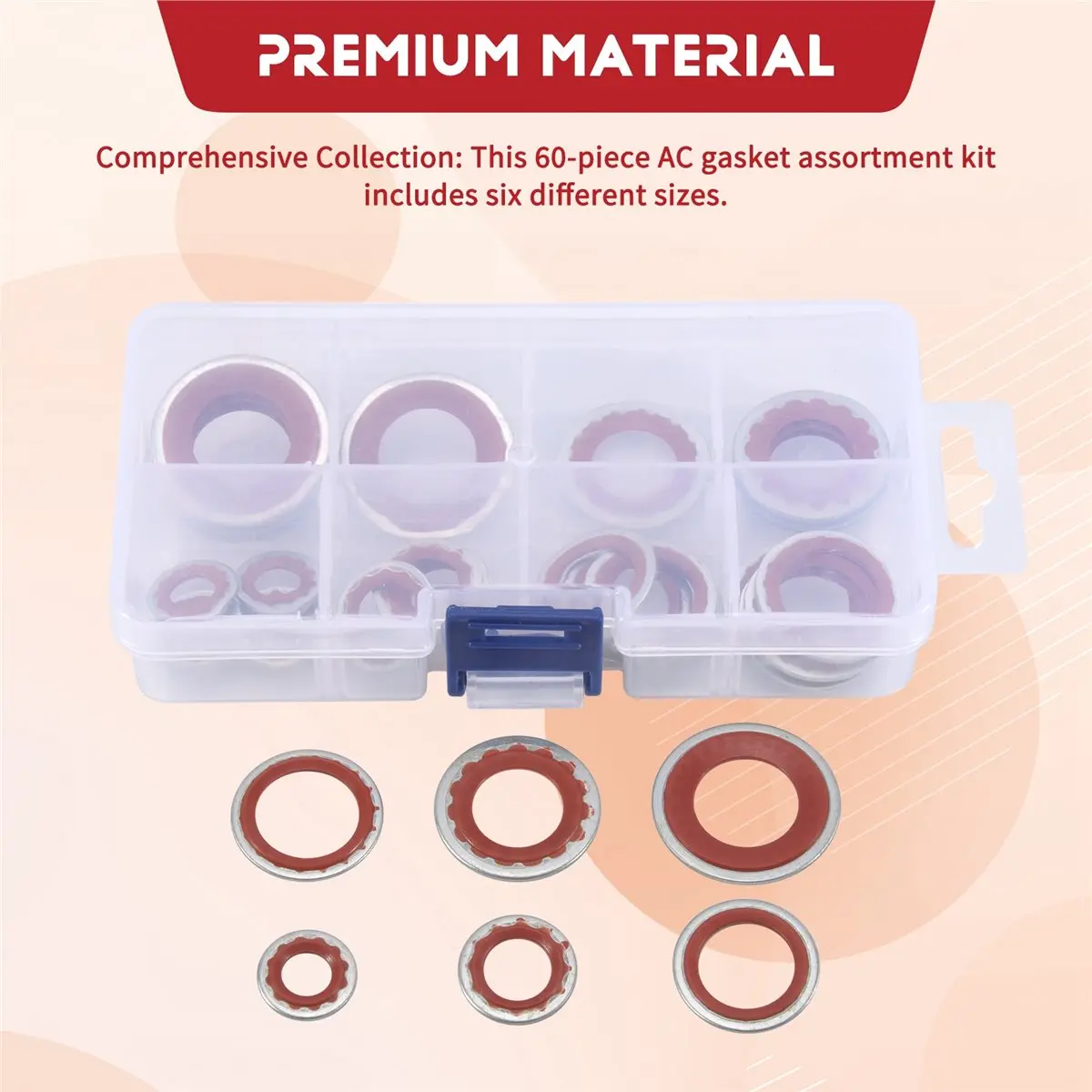 #62U (Red)60pcs A/C Gasket Assortment,AC Compressor Seals Automotive,DIY & Tools