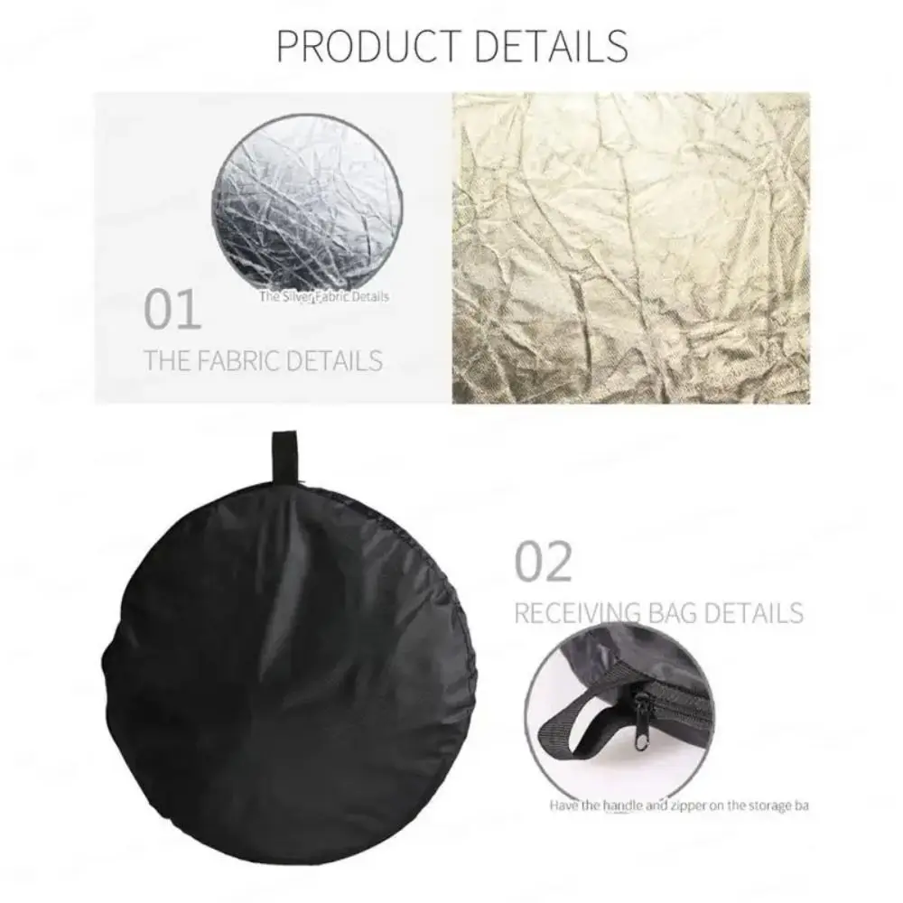 Reflector 30CM 60CM 80CM 110CM Silver White Gold Portable Collapsible Soft Light Round Photography for Studio 2/5 in1