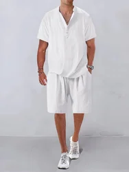 Terno masculino para verão, shorts e camisas masculinas, roupas de luxo havaianas, roupas europeias para praia, estilo solto, moda, 2 peças