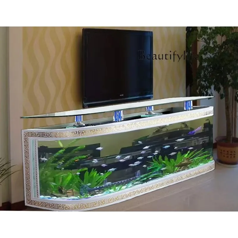 

BJ YTV Cabinet Fish Tank Ecological Aquarium European Fish Tank Living Room Floor To Wall Bar Creative Glass Fish Tank Coffee Ta