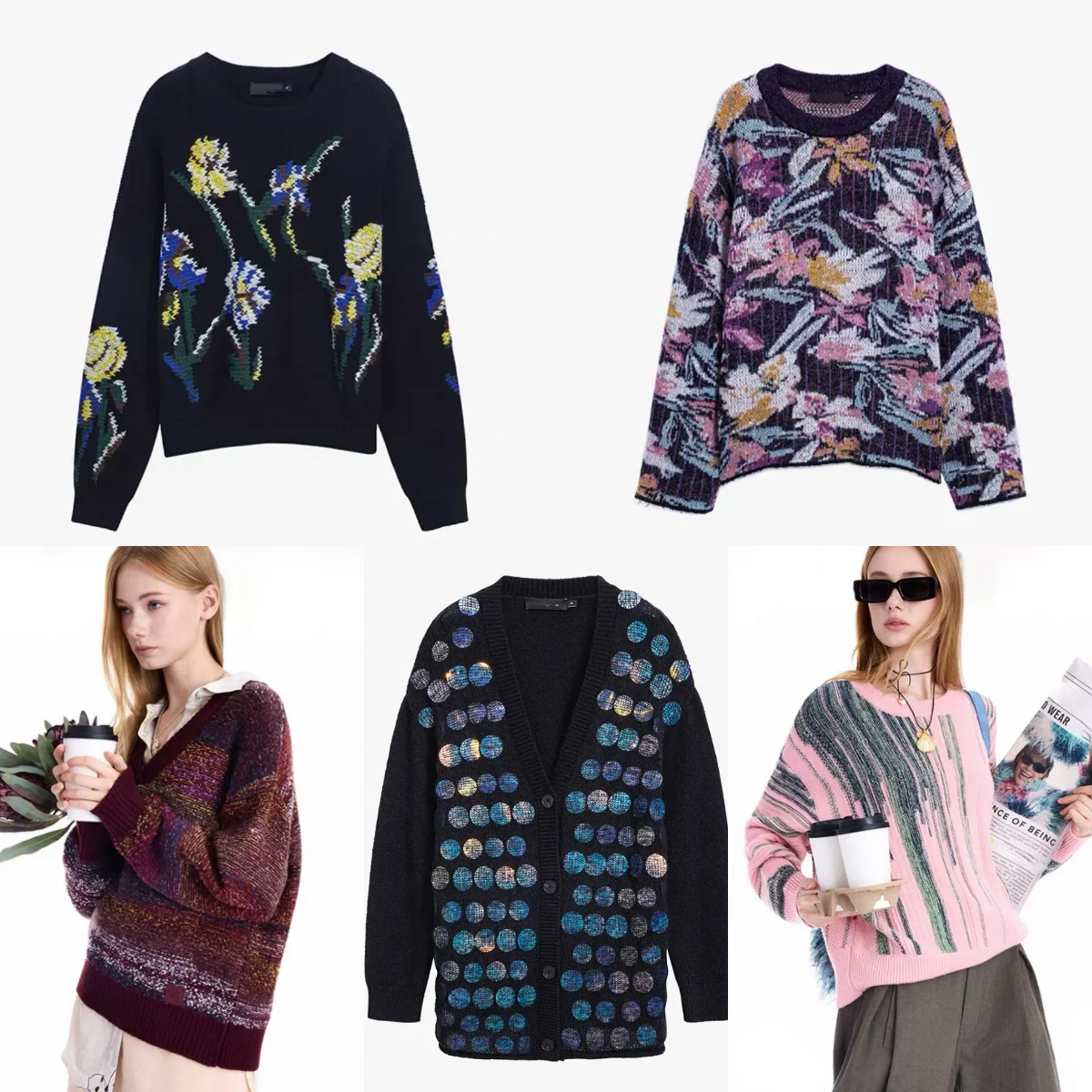 

Европейский, американский, испанский оригинальный одиночный женский вязаный свитер с вышивкой и круглым вырезом с принтом, дизайнерский повседневный лоскутный топ01