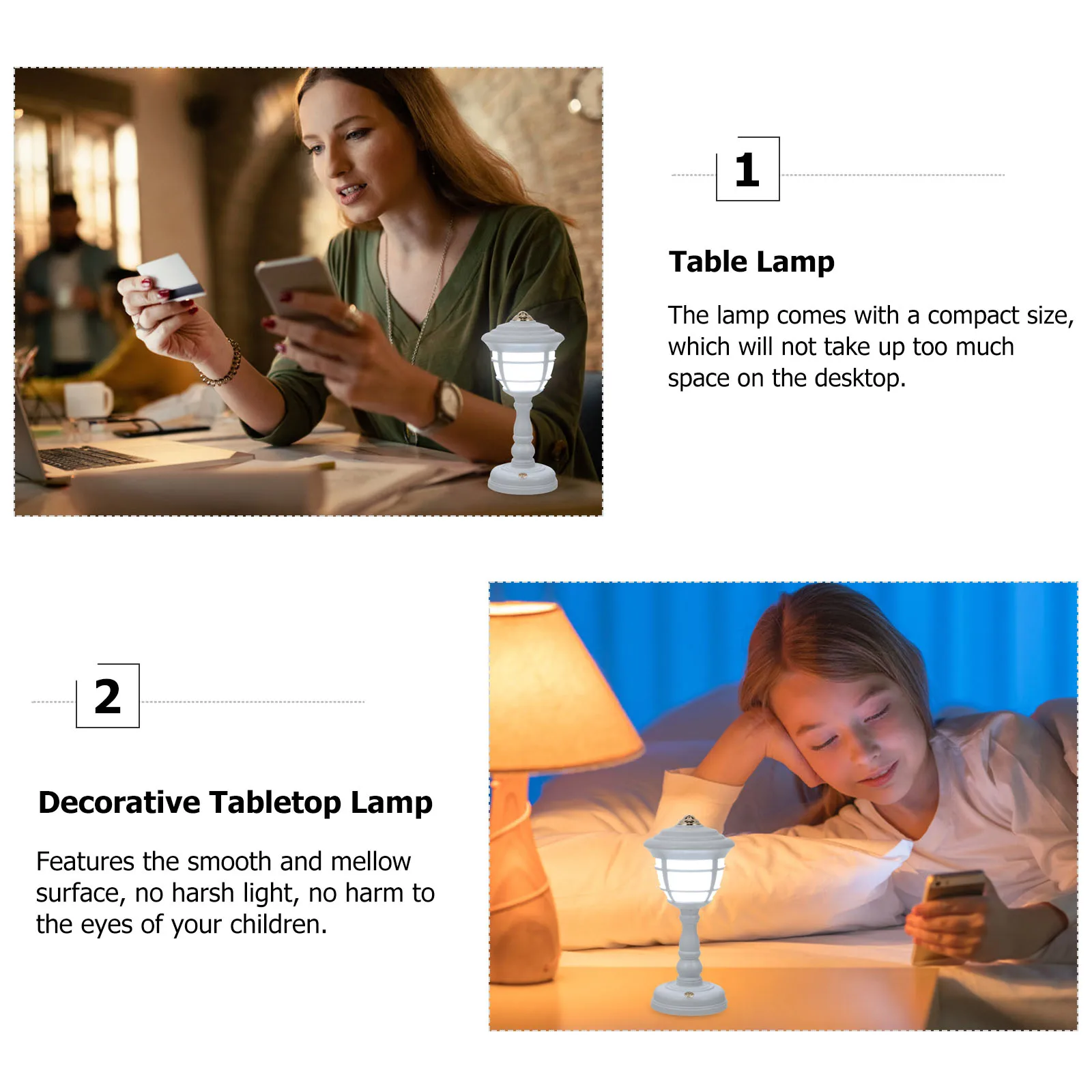 

322 Retro Lantern Mini Table Lamp USB Charging Dimmable Decorative Bedroom Night Light Vintage Style Home