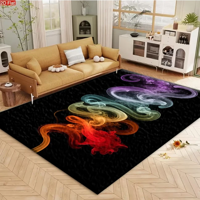 Rainbow Colorful Smoke Swirl Abstract Carpet Flooring, Multicolor Fluid Art Non-Slip Area Rug for Living Room Bedroom Modern Home Decor