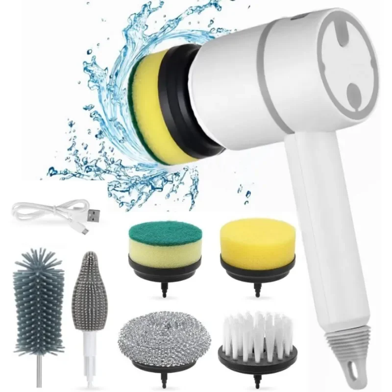 Multifunctional Electric Cleaning Brush Rechargeable with 6 Replaceable Brush Heads for Bathroom Kitchen Oven Dish Floor