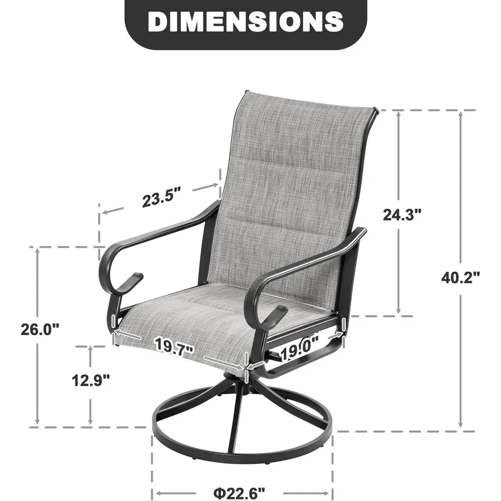 2-Piece Outdoor Swivel Dining Chairs Set with High Back Textilene Seats and Powder Coated Frame in Light Gray