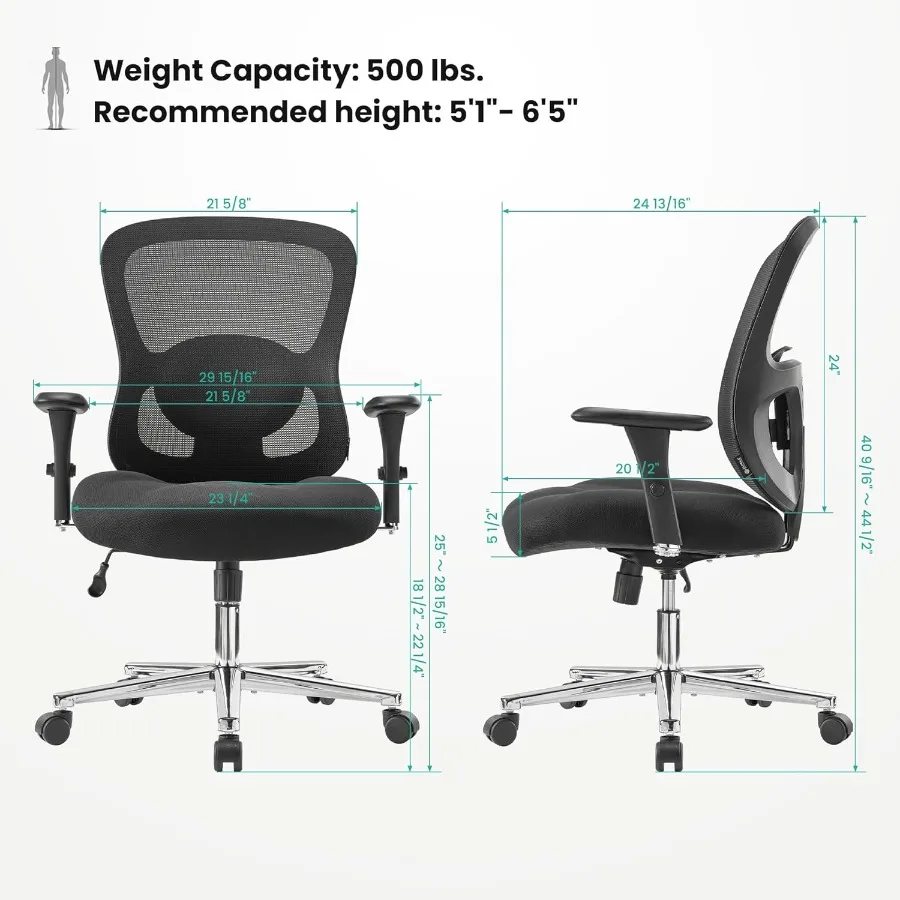 كرسي مكتب كبير وطويل من Hoss بوزن 500 رطل، كرسي مكتب عالي التحمل، كرسي مكتب مريح مع مسند للذراعين ومقعد مريح واسع للثقيل #3